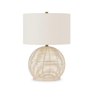 Evelyn&Zoe 21_ Coastal Rattan Table Lamp with White Drum Linen Shade